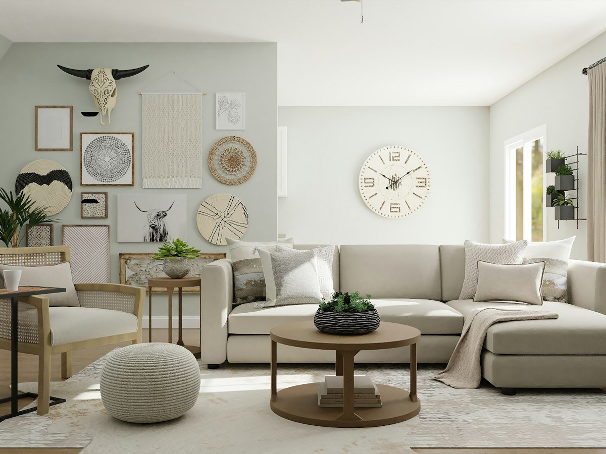 Living room with floor-length curtains