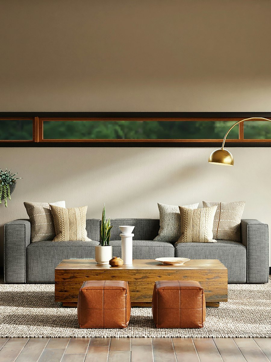 Natural linen-look curtains in a modern room