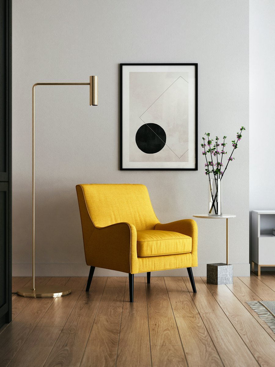 Modern living room with curtain rod and soft seating