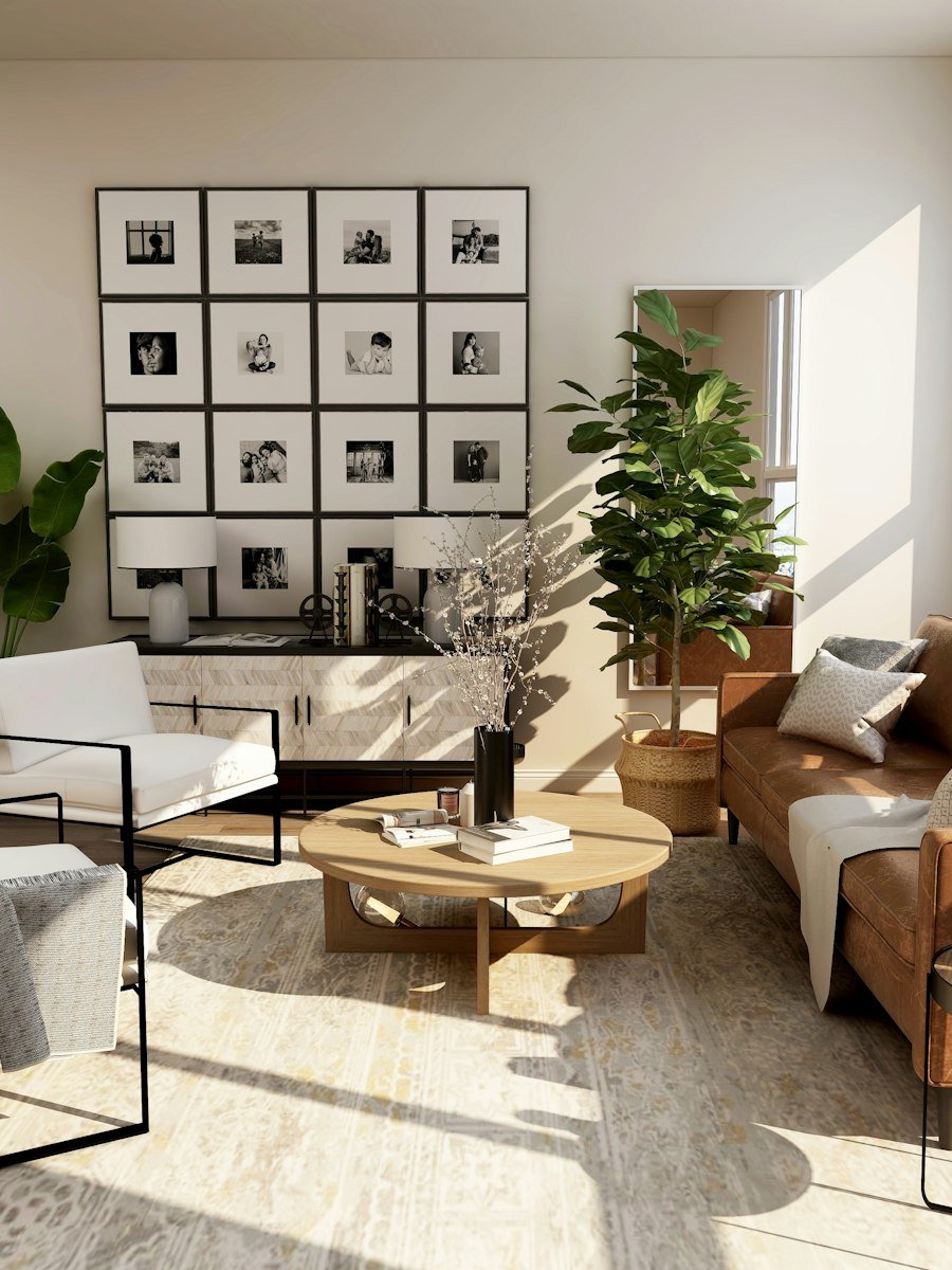 Tailored curtains on a large living room window