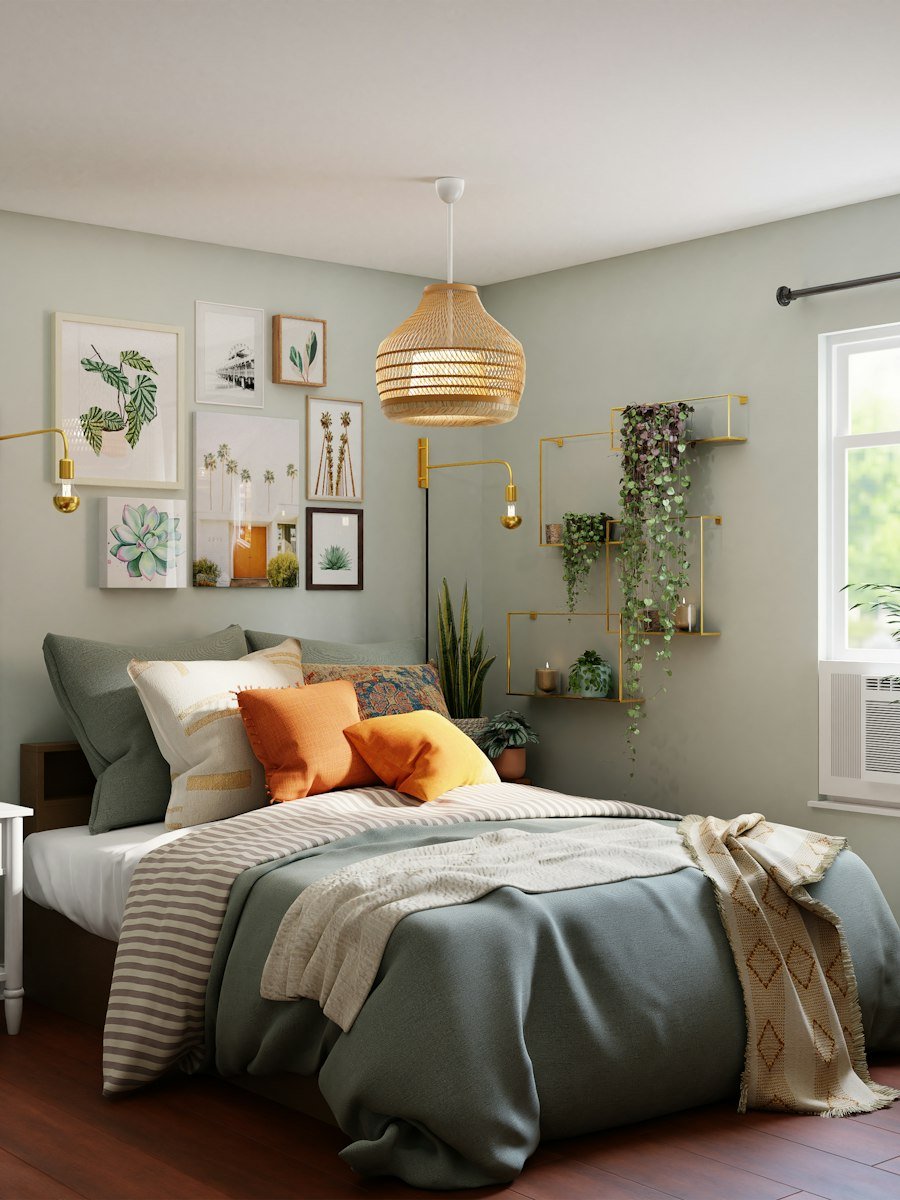 Charcoal eyelet curtains on a modern rail